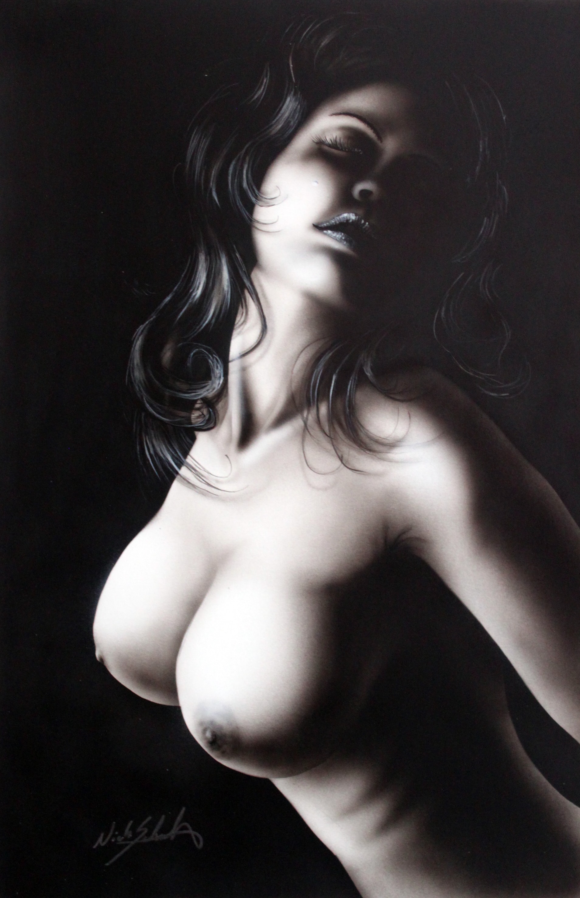 Woman with wavy dark hair portrait